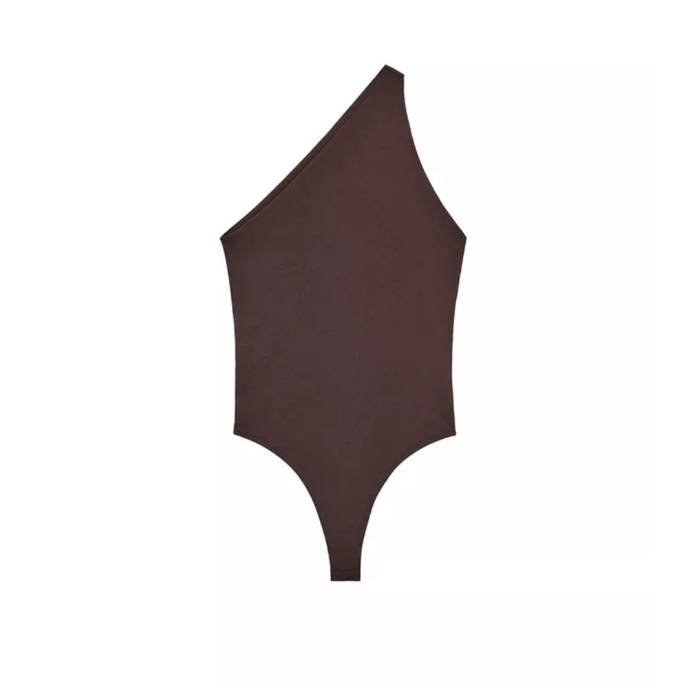 Zara Dark Brown One-Shoulder Bodysuit